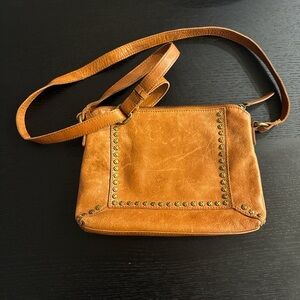 Vilenca Holland Boho Tan Leather Crossbody Bag with Stud Details